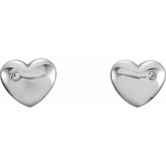 Diamond Puffed Heart Earrings - Silver