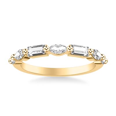 Contemporary Seven Stone Wedding Band with Marquise and Baguette Diamonds - Color Options