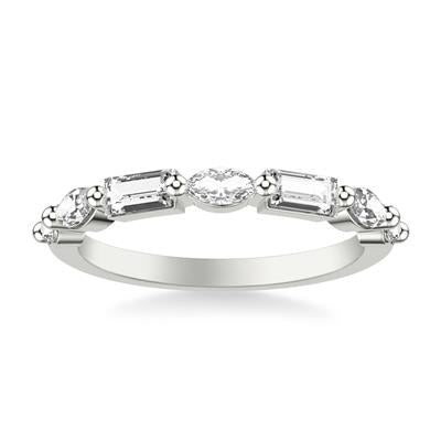 Contemporary Seven Stone Wedding Band with Marquise and Baguette Diamonds - Color Options