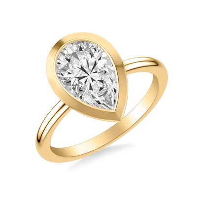 14K Yellow Gold Bezel Set Pear Cut Diamond Engagement Ring - .76ct Natural Diamond