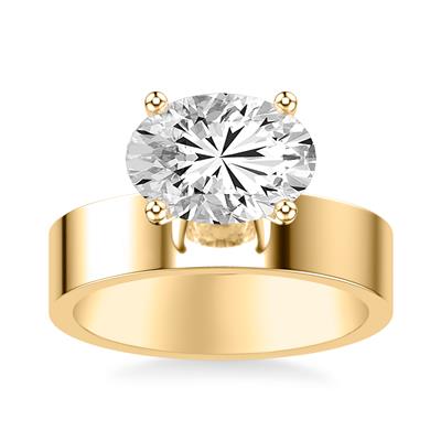 Jackson Jewelers 14K Offset Cigar Band Solitaire Engagement Ring – Wide 5.00mm Band - Color Options