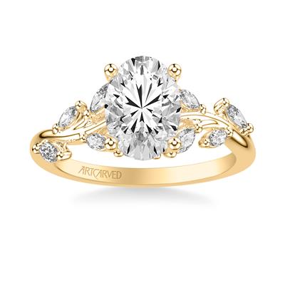 Floral Oval Engagement Ring with Marquise Diamond Accents