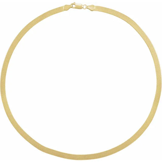 Flexible 4.60mm Wide Herringbone Necklace - 16" - Yellow Gold