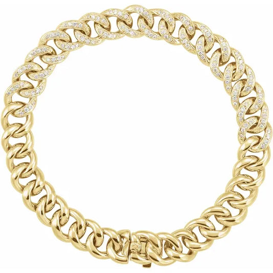 Diamond Set Cuban Link Bracelet - 7"