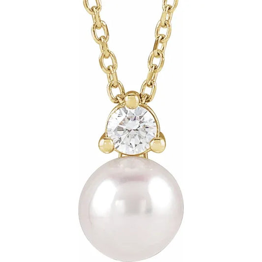 Cultured Freshwater Pearl & Diamond Drop Necklace – 16–18"