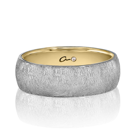 A.Jaffe Heavy Scratched Finish Low Dome Men's Wedding Band - 6mm