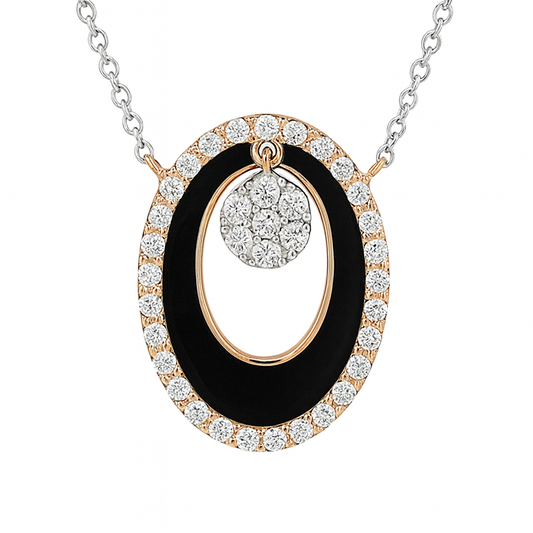 Simon G. 18K Rose Gold Modern Circle Diamond Pendant with Black Enamel