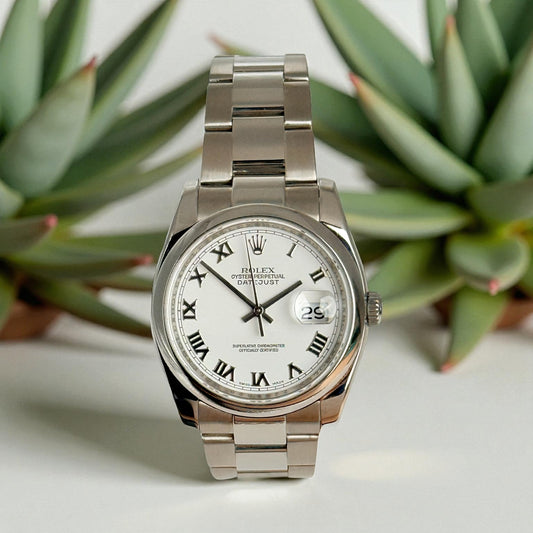 Rolex Datejust 36mm 116200 - White Roman Dial, Smooth Bezel, Oyster Bracelet
