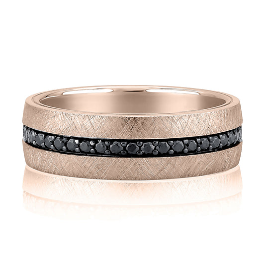 A.Jaffe Men’s Black Diamond Wedding Band with Hatched Etched Finish - 7mm - Color Options