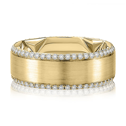 A.Jaffe Men’s Diamond Wedding Band with Satin Center & Diamond Edges - 1.02 ct - Color Optionis