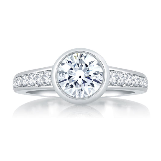 Round Bezel Set Engagement Ring with Diamond Band