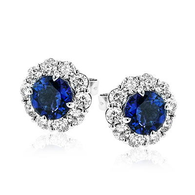 Diamond & Blue Sapphire Stud Earrings