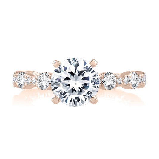 Round Cut Scalloped Alternating Diamond Engagement Ring - Color Options