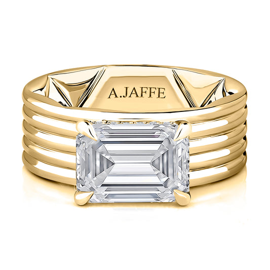 A. Jaffe Wide Cigar Band Diamond Engagement Ring – East/West Emerald Cut