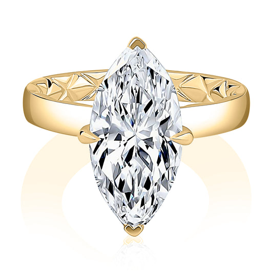 18K Yellow Marquise Diamond Engagement Ring with 4.02ct Lab Created Marquise Diamond