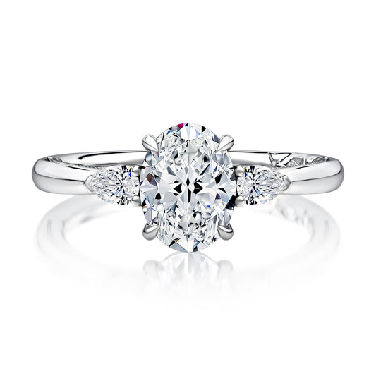 Vintage Oval Diamond Engagement Ring with Pear Sides