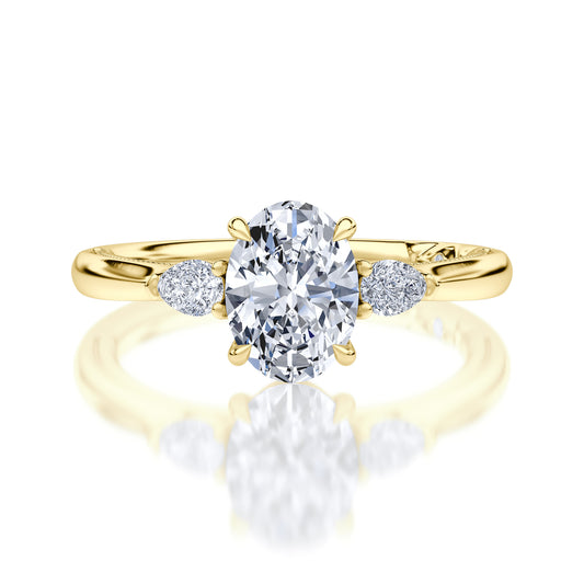 Vintage Oval Diamond Engagement Ring with Pear Sides - Color Options