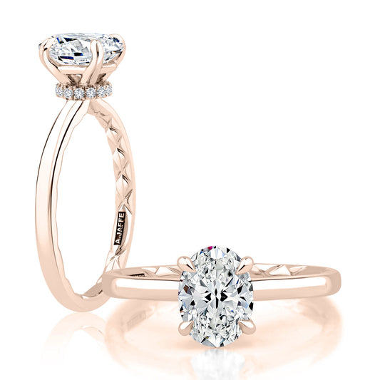 Thin Band with Diamond Collar Oval Engagement Ring