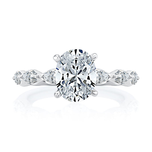 Marquise Diamond Band Engagement Ring - Oval Center