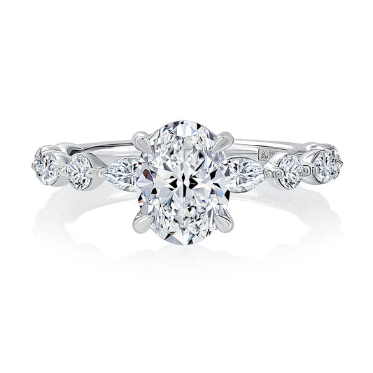 Floating Alternating Round and Marquise Diamond Band Engagement Ring - Color Options