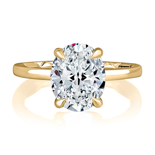A.Jaffe Classic Thin Band Solitaire Ring with Oval Center & Hidden Halo - Color Options