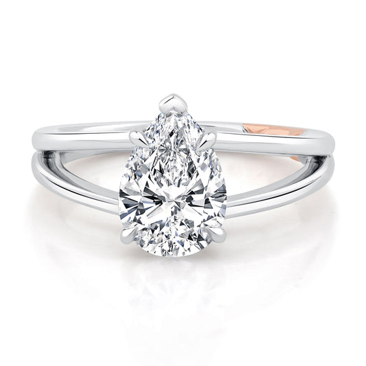 A.Jaffe Split Shank Plain Band Solitaire In Platinum – Pear Cut Center