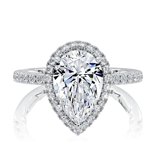 Delicate Pear Cut Halo Engagement Ring - Color & Size Options
