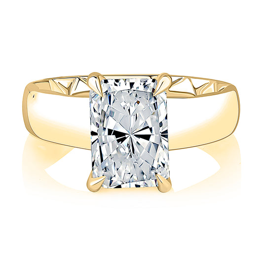 Radiant Cut Cigar Band Solitaire Engagement Ring with Hidden Halo - Color Options