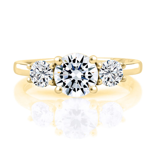 Classic Round Three stone Diamond Engagement Ring - Color Options