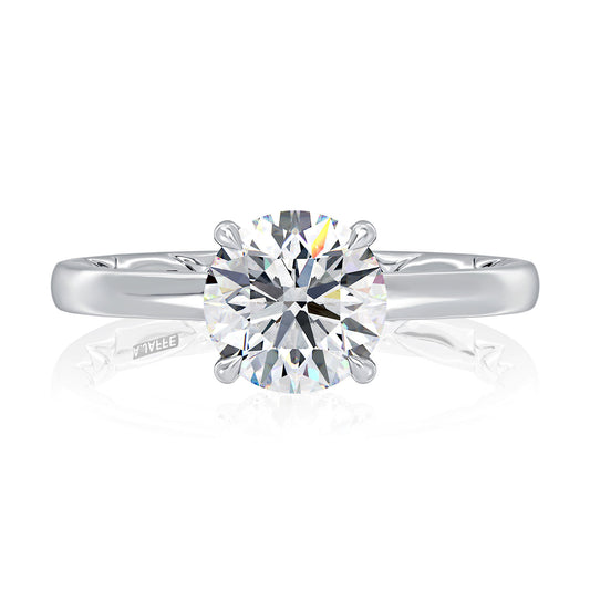 Modern Round Solitaire with Hidden Halo & Quilted Band - Platinum