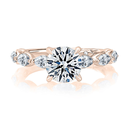 Scalloped Diamond Band Engagement Ring with Round Center