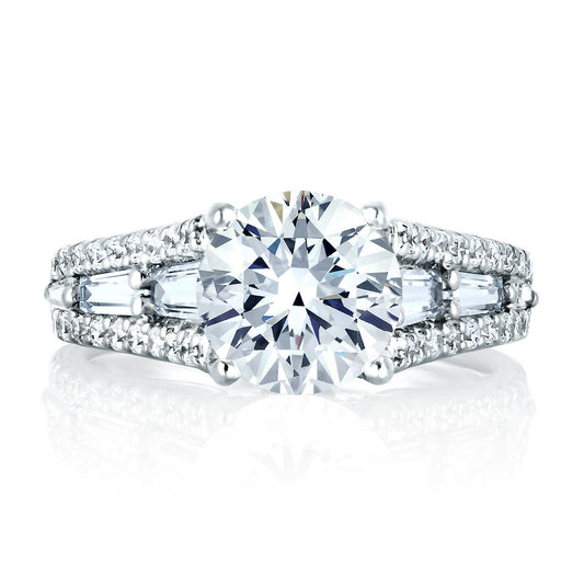 Round Diamond Wide Band Ring with Baguette Center Channel