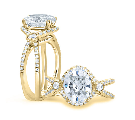 Wide Split Band Diamond Engagement Ring with Oval Center