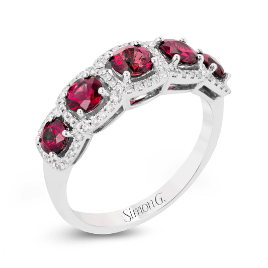 Ruby & Diamond Halo Five Stone Anniversary Ring
