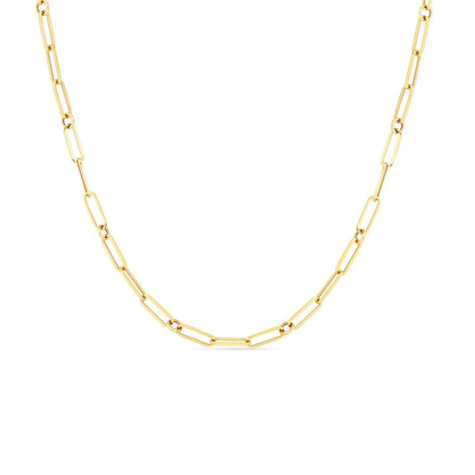 18K YELLOW DESIGNER GOLD PAPERCLIP & ROUND LINK 19 INCH CHAIN