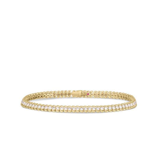 18K YELLOW GOLD CLASSIC DIAMOND RIBBED TENNIS BRACELET - 7"