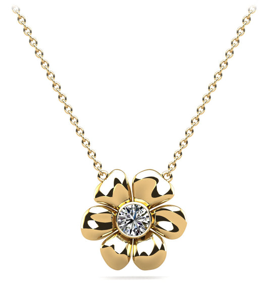 Floral Diamond Pendant with Round Lab Diamond - Yellow Gold - .50ct