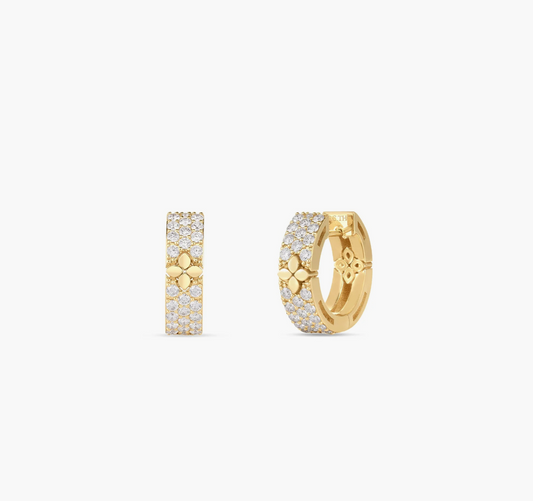 LOVE IN VERONA PAVÉ DIAMOND AND POLISHED FLOWER NARROW HOOP EARRINGS