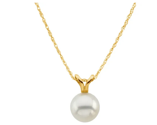 Classic White Akoya Pearl Solitaire Pendant in 14K Yellow Gold - Size Options