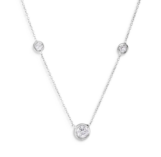 18K WHITE GOLD 3 STATION DIAMOND NECKLACE