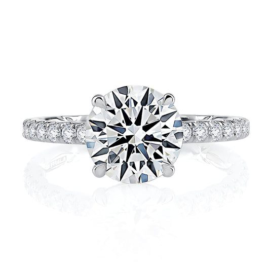 A.Jaffe Thin Diamond Band Engagement Ring with Round Center - Color Options