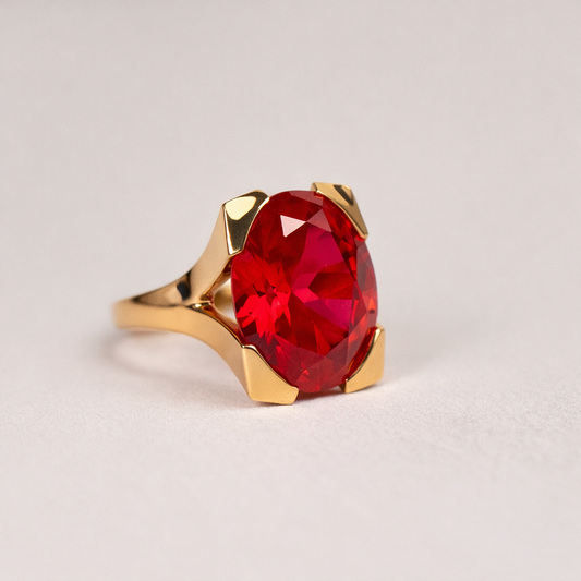 14K Yellow Gold Synthetic Ruby Cocktail Ring - 17.00 CT