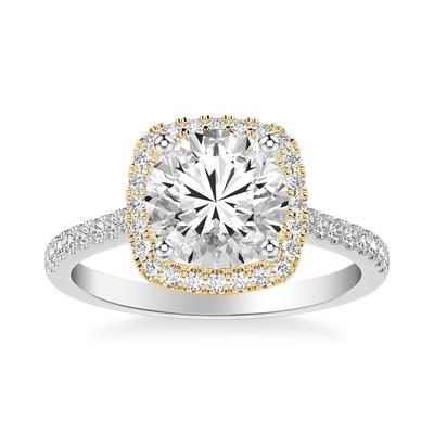Jackson Jewelers Thin Diamond Band Engagement Ring with Cushion Halo - Size Options