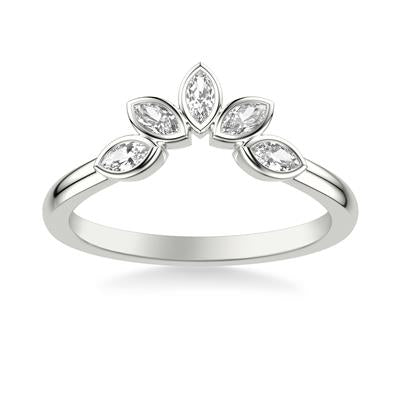 Floral Curved Stackable Ring with Bezel Set Marquise Diamonds