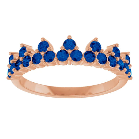 14K Rose Gold Natural Blue Sapphire Tiara Ring