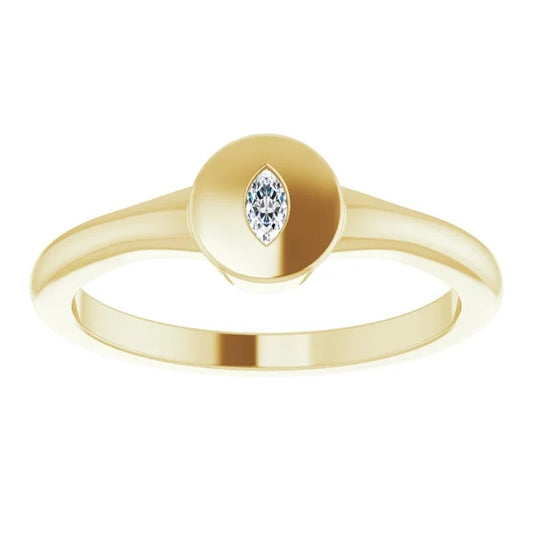 14K Yellow Gold Marquise Diamond Flush-Set Signet Ring - Yellow Gold