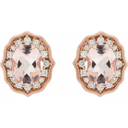 Vintage Natural Peach Morganite & Diamond Earrings - Color Options