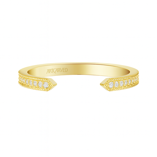 14K Vintage Open Diamond Wedding Band with Milgrain Edging - Color Options