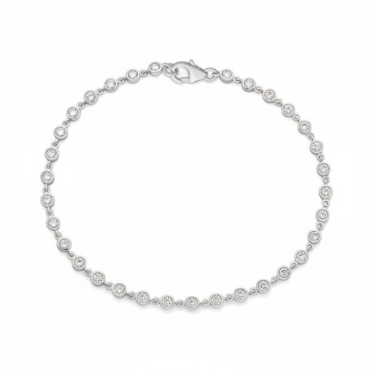 1.28ct Station Diamond Bezel Tennis Bracelet - White Gold