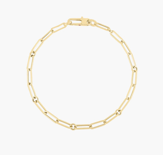 DESIGNER GOLD PAPERCLIP AND ROUND LINK CHAIN BRACELET